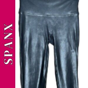SPANX Black Leggings Faux Leather Size Medium Slimming Moto City